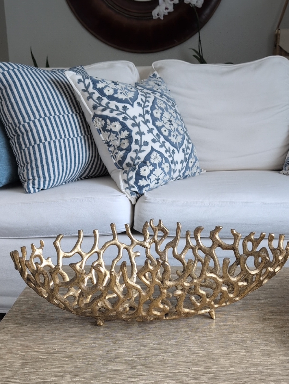 Handcrafted Gold Coral Decorative Aluminum Large Bowl - Home Accents